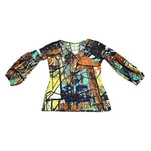 Cap Juluca Aldo Martins Abstract Stained Glass Mesh Top V-Neck Spain Size 8